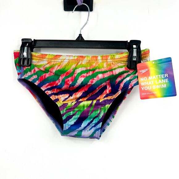 SPEEDO Men's Pride One Brief Swimsuit Size 32 Rainbow Animal Fever UPF 50+ NWT - Picture 1 of 12